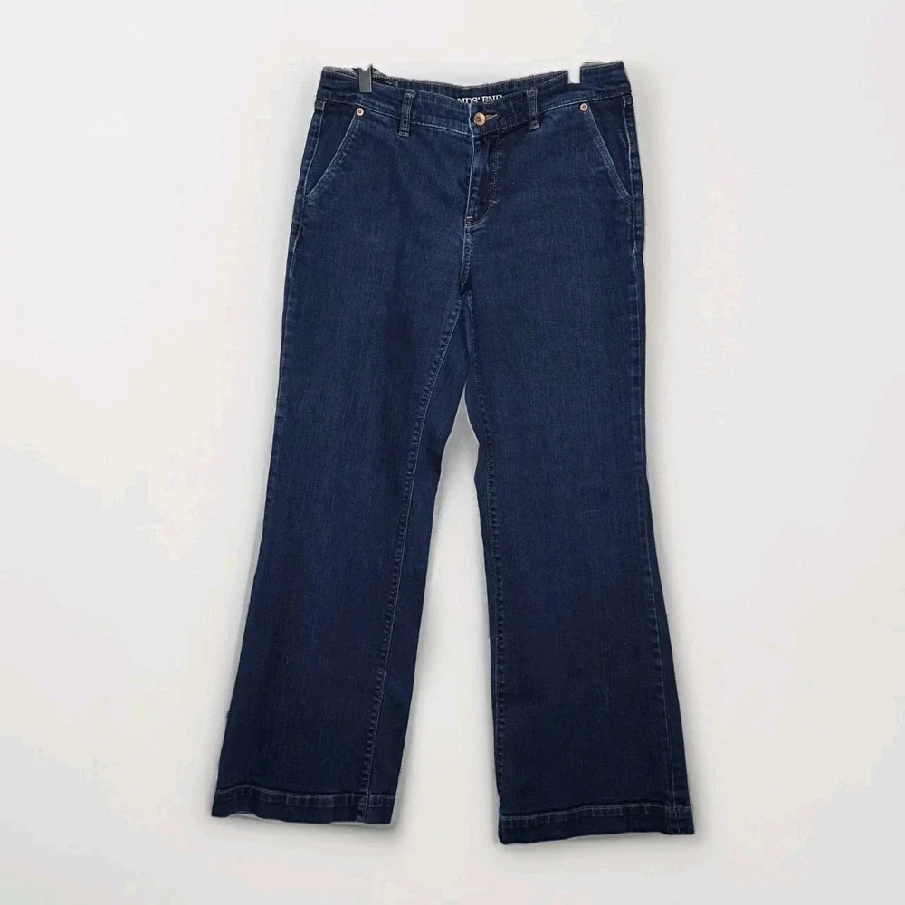 Lands End Womens Wide‎ Leg Trouser Denim Jeans Size 8 Dark Wash